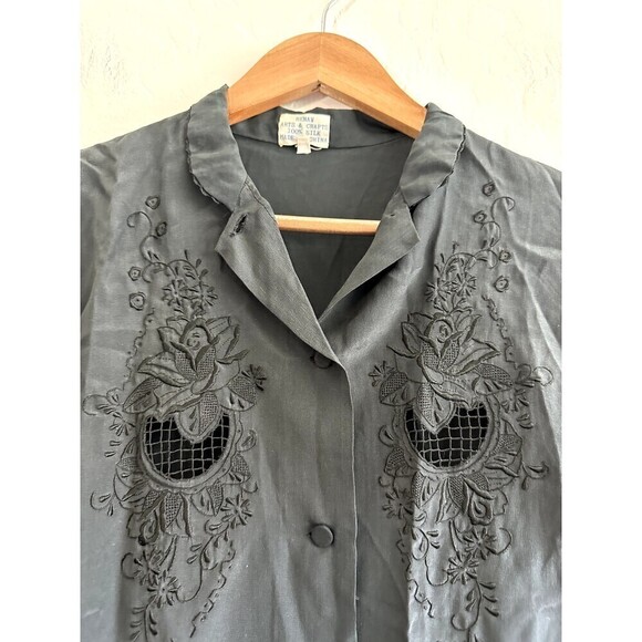 Vintage Henan Arts & Crafts Womans Silk Button Up Top Size 38 Rare 60s - Picture 9 of 14